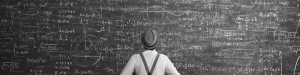 Person looking at a blackboard illustrating complexity of connected experience